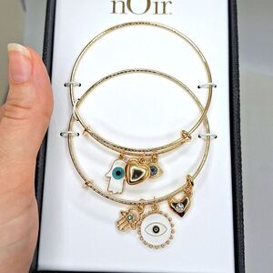 Gold evil eye hamza bangle bracelets, charm rhinestone protection bracelets